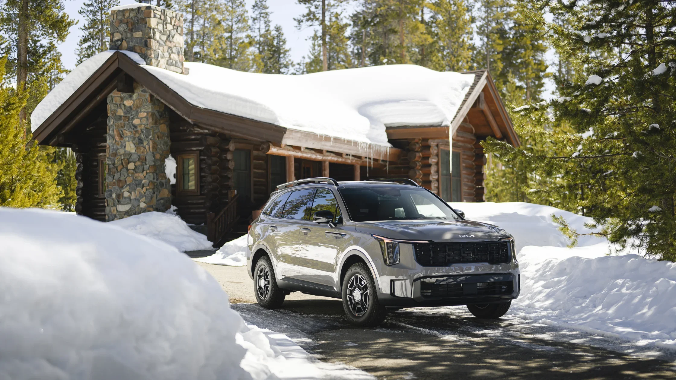 2026 Kia Sorento SUV parked in snowy setting showing rugged exterior and winter capability.